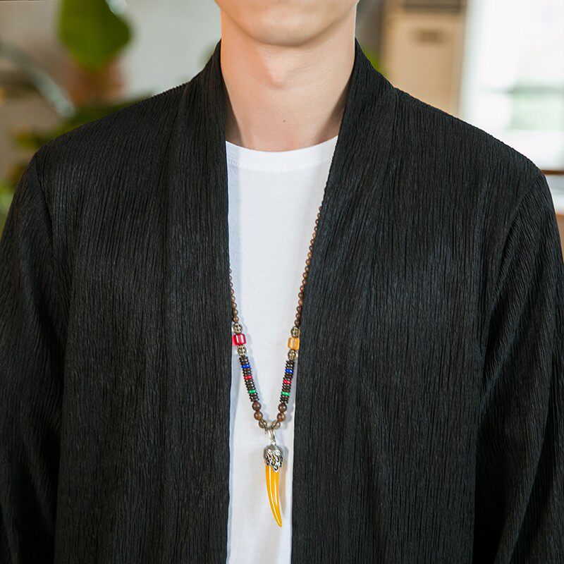 秋季宽松大码抗皱中长款外套复古道袍风衣男士中国风对襟开衫禅服