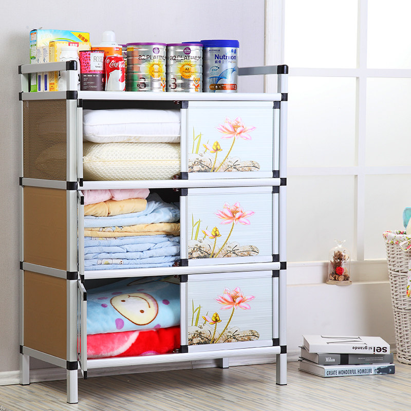 不锈钢碗柜家用厨房橱柜经济型收纳柜储物柜多功能置物柜带门组装