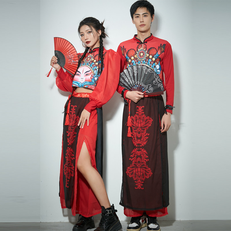 ds演出服中国风男款复古中国风潮组合舞队红色喜庆走秀舞台装女团