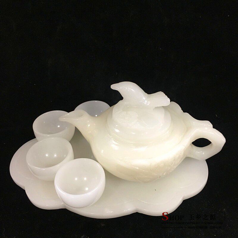 天然白玉茶具酒壶茶壶套装家居客厅酒柜桌面办公室工艺品礼品摆设
