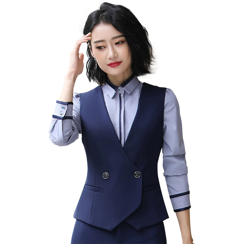 秋冬黑色短款西装马甲女士职业装套装三件套西服女马夹背心两件套