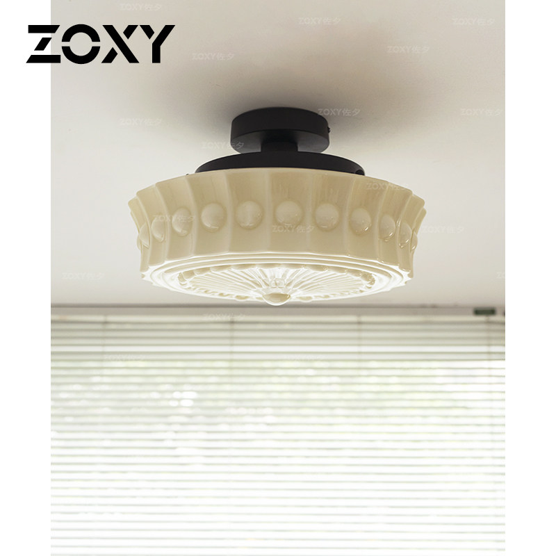 zoxy 复古玻璃吸顶灯LED圆形卧室书房包豪斯护眼房间阳台走廊入户