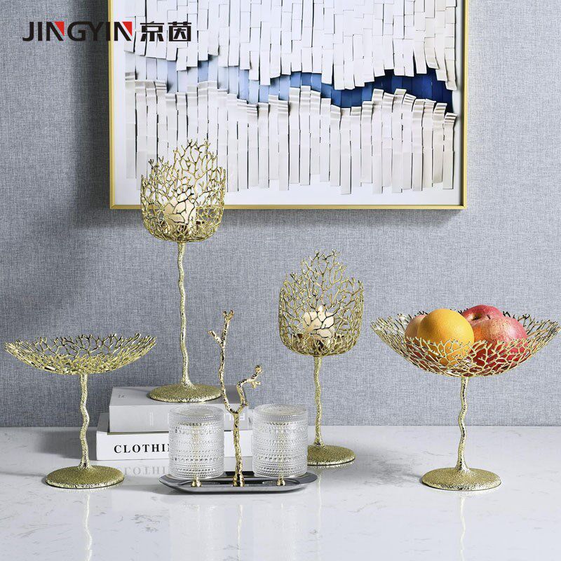 金属珊瑚树烛台装饰品样板房茶几餐桌零食糖果创意托盘美容院果盘