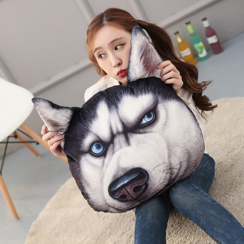 3D二哈抱枕doge神烦狗头靠垫哈士奇暖手座椅腰靠床头靠枕沙发靠背