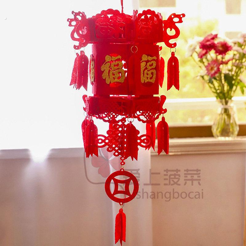 大红色福字灯笼挂饰新款2025六角宫灯不织布挂件新年装饰乔迁新居