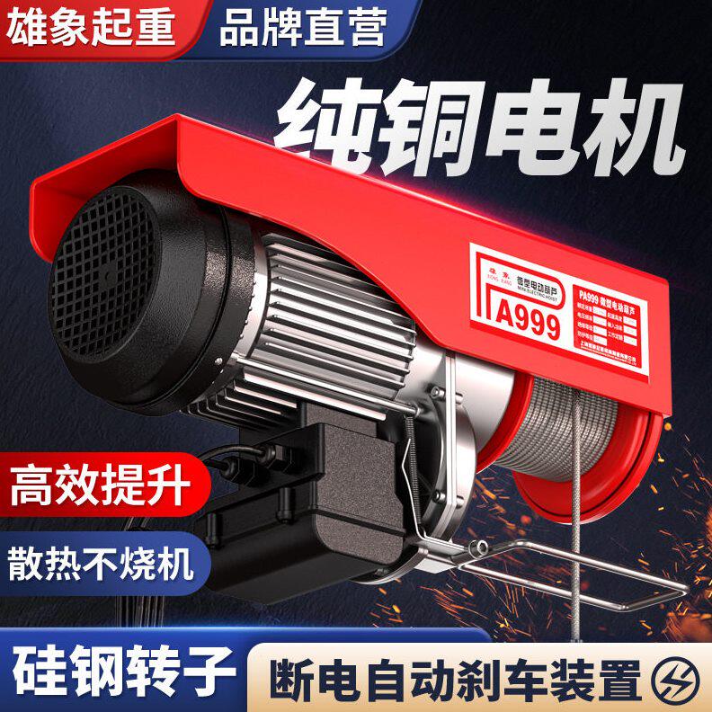 甄选雄象微型电动葫芦小吊机220V110V家用建筑装修上料起重机电动