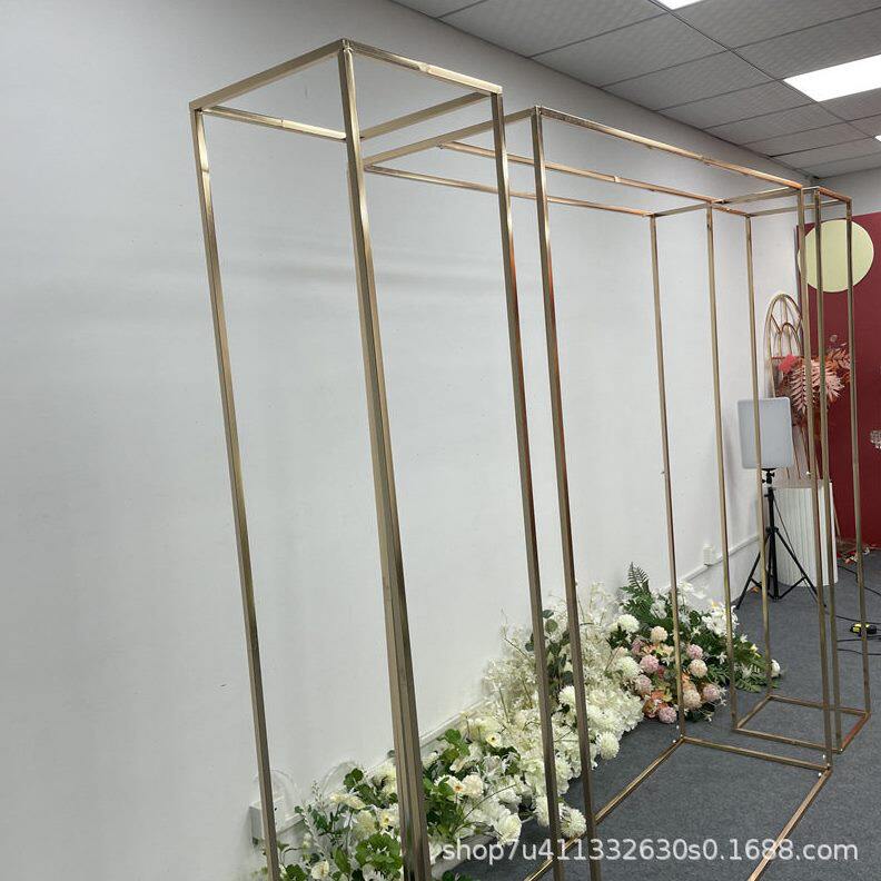 甄选新款婚庆道具镀金背景架婚礼花架摆件铁艺方形拱门屏风户外展