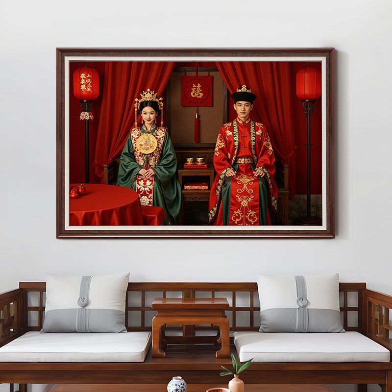 复古婚纱照相框挂墙定制卧室床头客厅结婚照放大制作打印水晶照片