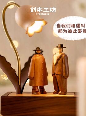 铃兰花与爱情创意高级夜灯实木桌面环保床头台灯摆件小众情侣礼物