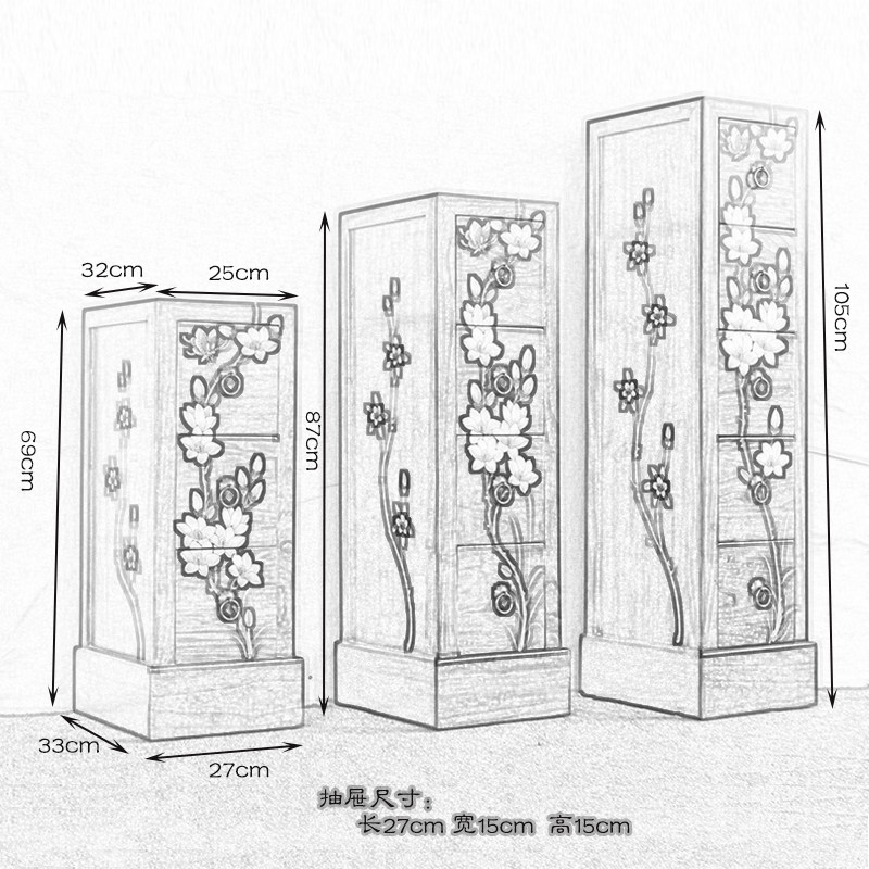 中式实木斗柜彩绘五斗柜客厅收纳窄柜子卧室床头储物柜多抽屉柜子