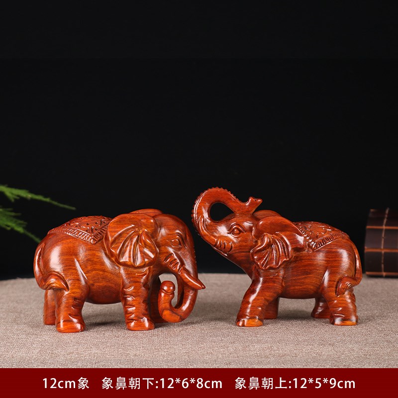 木雕大象摆件一对招财纳福客厅玄关装饰品黑檀手工实木雕刻工艺