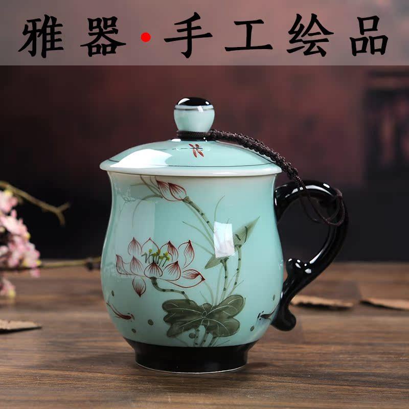 景德镇陶瓷杯带盖手绘茶杯套装家用个人办公杯高档水杯子礼品定制