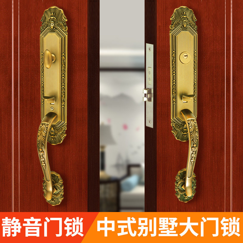 欧式别墅入户大门锁家用通用型防盗对开会议室仿古木门锁具铁门锁