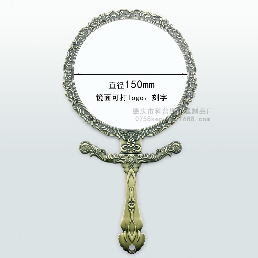 甄选随身化妆金属镜折叠便携式大圆形手柄镜复古美容手持手拿镜胚