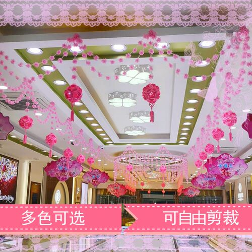 节庆店铺开业氛围商场4S珠宝店布置创意空中吊饰雪纺花条花球装饰