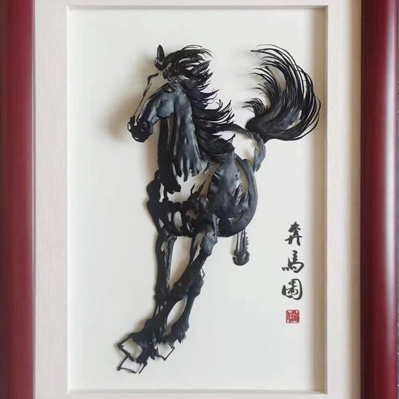 芜湖储氏铁画奔马图双马图马到成功家居装饰挂画安徽特有手工艺品