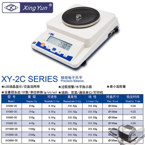 幸运XY100-2C/200/300/600/1000-2C精密电子天平称秤0.01g百分之1