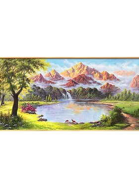 山水画客厅挂画风景手绘油画沙发背景墙装饰画高档大气聚宝盆壁画
