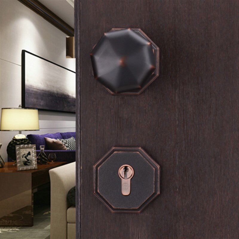 美式铜锁黑色门锁简约美式室内分体锁欧式房门锁卧室球形锁ME1238