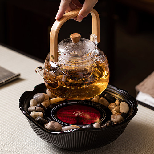 围炉煮茶家用室内烧烤蒸茶器煮茶壶烤火炉套装花果茶玻璃烤奶茶罐