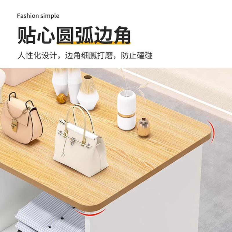 双面服装展示中岛桌奶油色简约风格木质展示柜商业配套收银台
