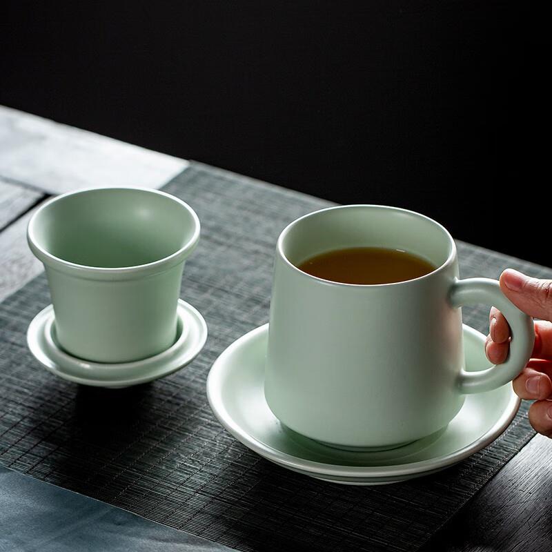 金镶玉汝窑办公杯泡茶杯开片套装茶水分离马克杯冰裂家用高档陶瓷