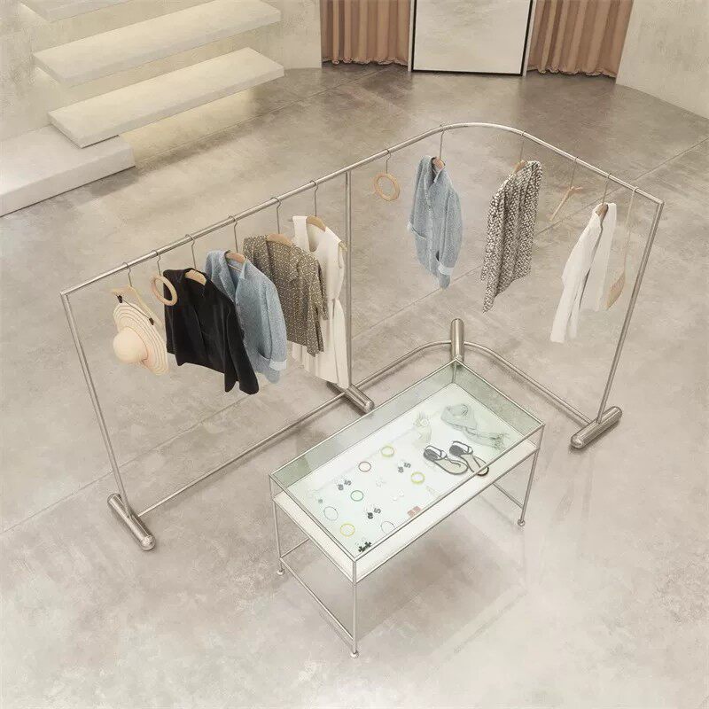 简约现代服装店不锈钢中岛挂衣架