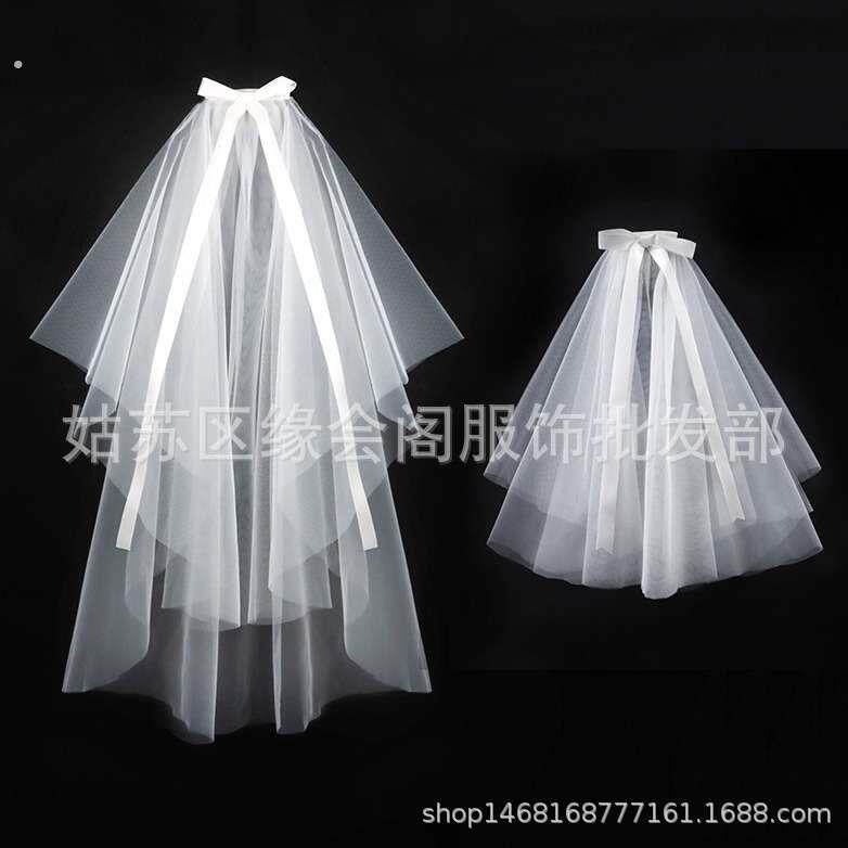 头纱女白色新娘主婚纱求婚领证登记拍照道具法式饰品发饰轻小女童