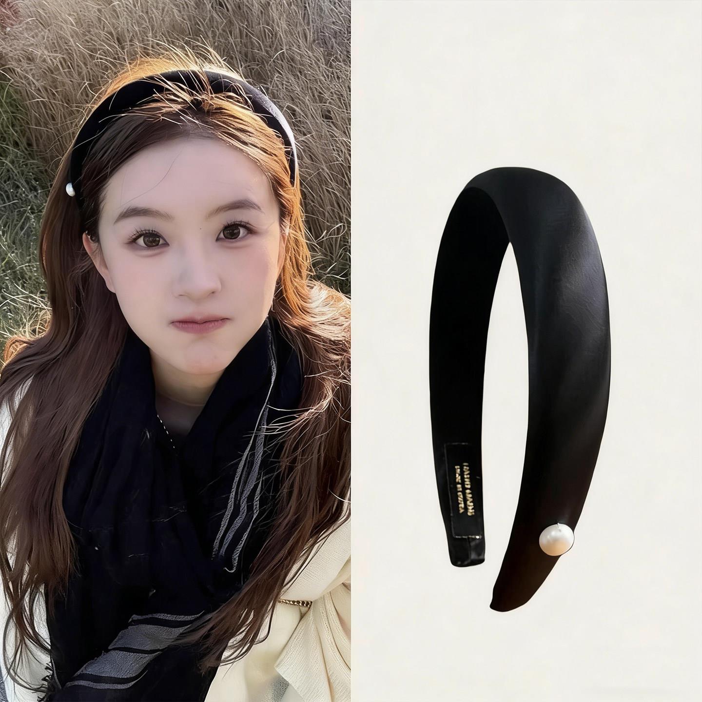 藤姐同款~一颗珍珠缎面发箍女2026年新款柔和色淡水气质复古头箍