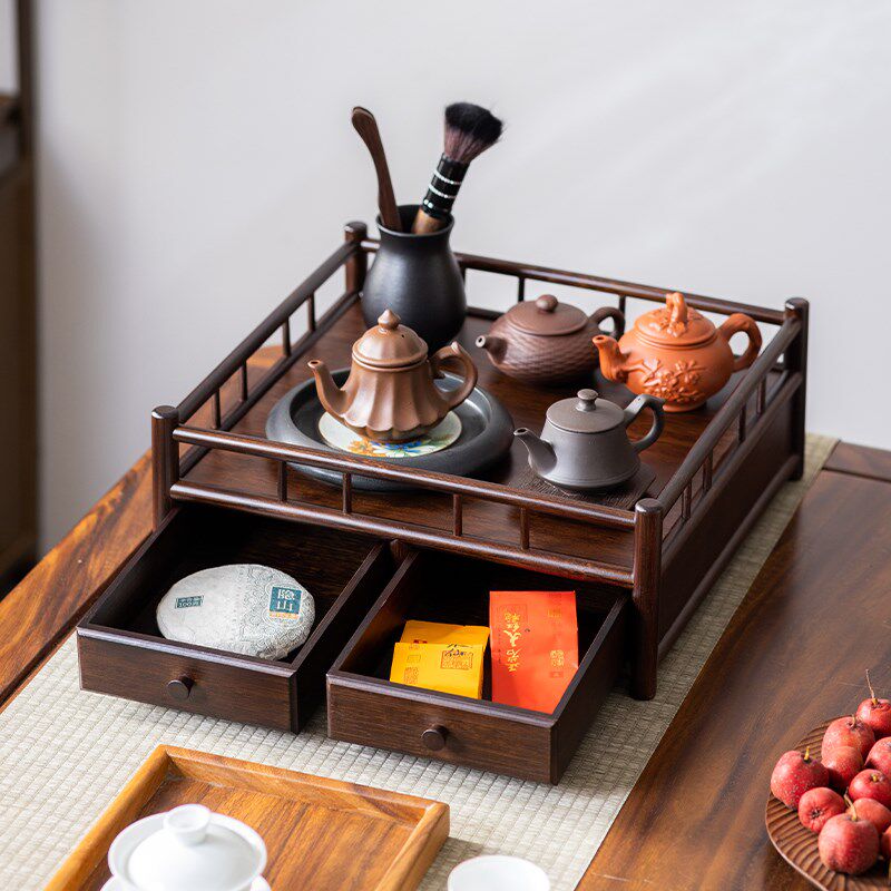 桌面茶具茶叶摆件展示小型博古架楠竹中式紫砂壶茶杯收纳置物架子