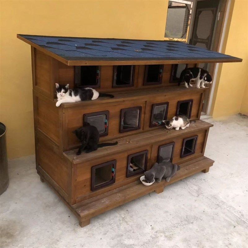 流浪猫屋户外室外猫窝防腐木四季通用房子型猫屋冬天保暖流浪猫窝