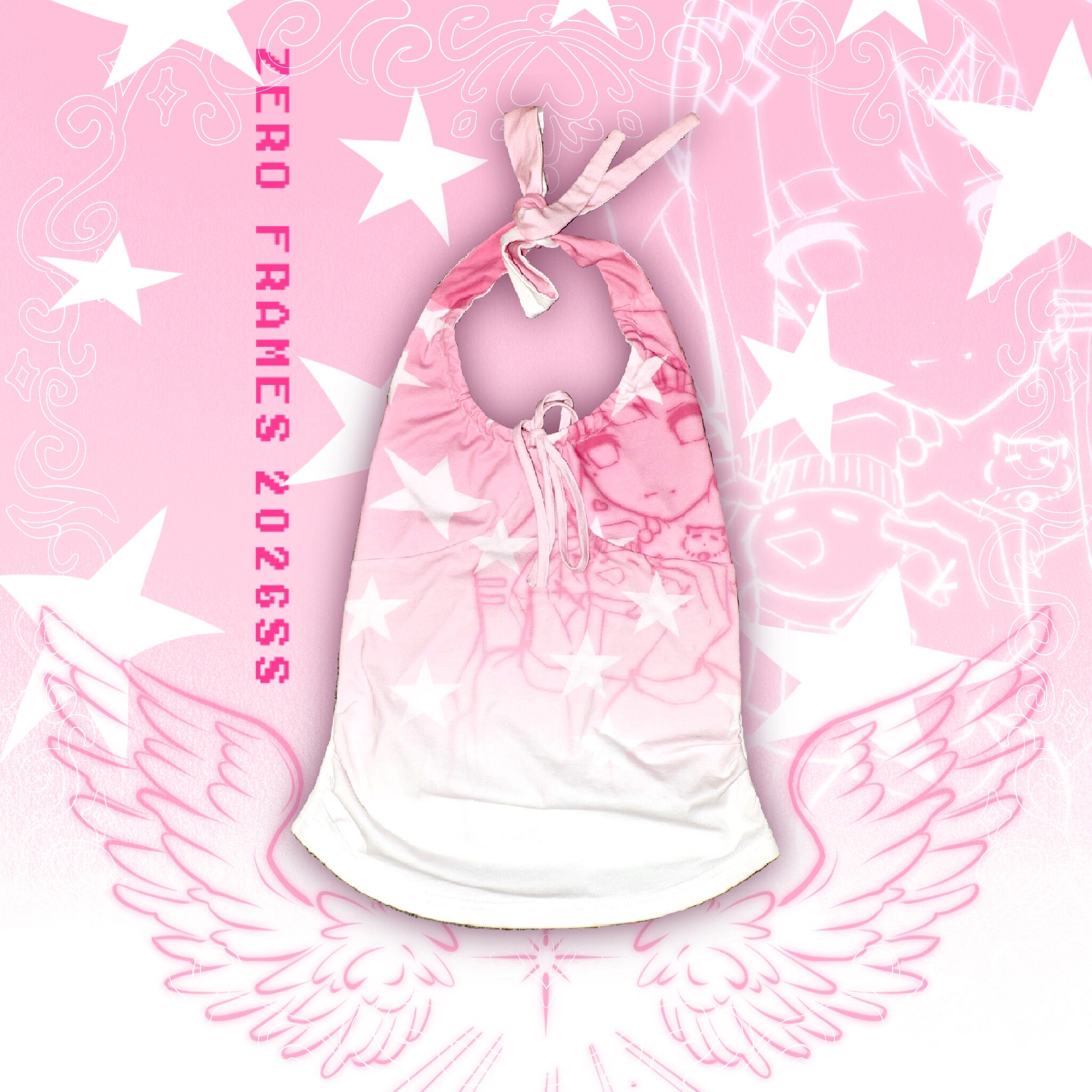 星星少女翅膀印花挂脖可调节吊带