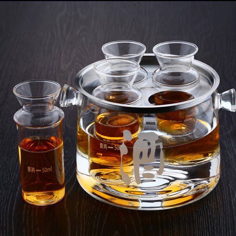 耐热玻璃黄白酒温酒器煮酒壶套装烫酒壶分酒器暖酒杯酒具套装