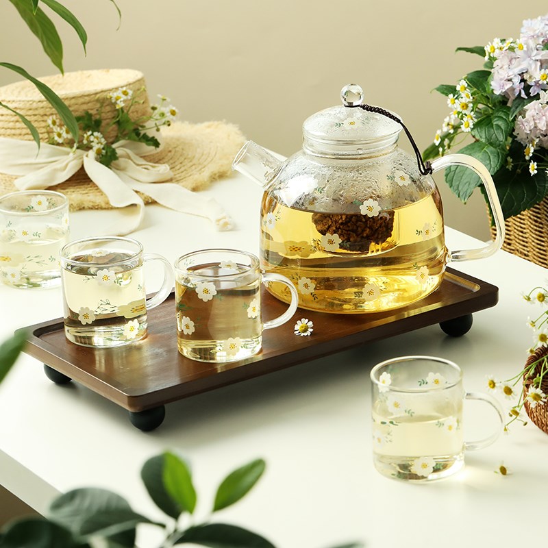 蓝莲花家居高硼硅玻璃水具套装礼盒家用耐热冷水壶花茶壶杯子组合