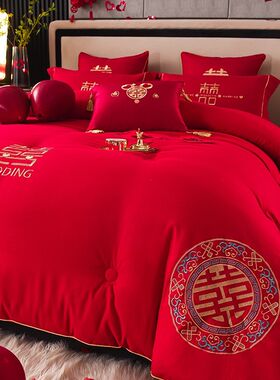 喜嫁大红结婚被子陪嫁喜庆红色被芯2米加大2.2X2.4婚嫁喜被棉被