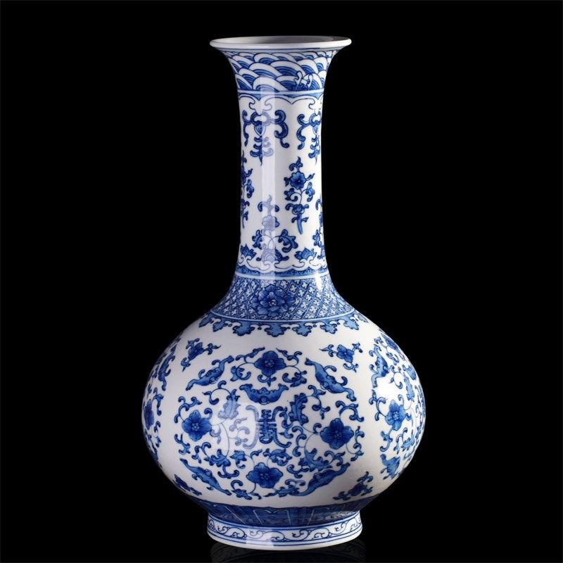 景德镇陶瓷器花瓶 纯手工仿古大号青花瓷家居台面工艺装饰品摆件