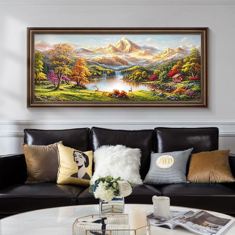 手绘油画聚宝盆山水画客厅挂画美式沙发背景墙装饰画欧式风景壁画