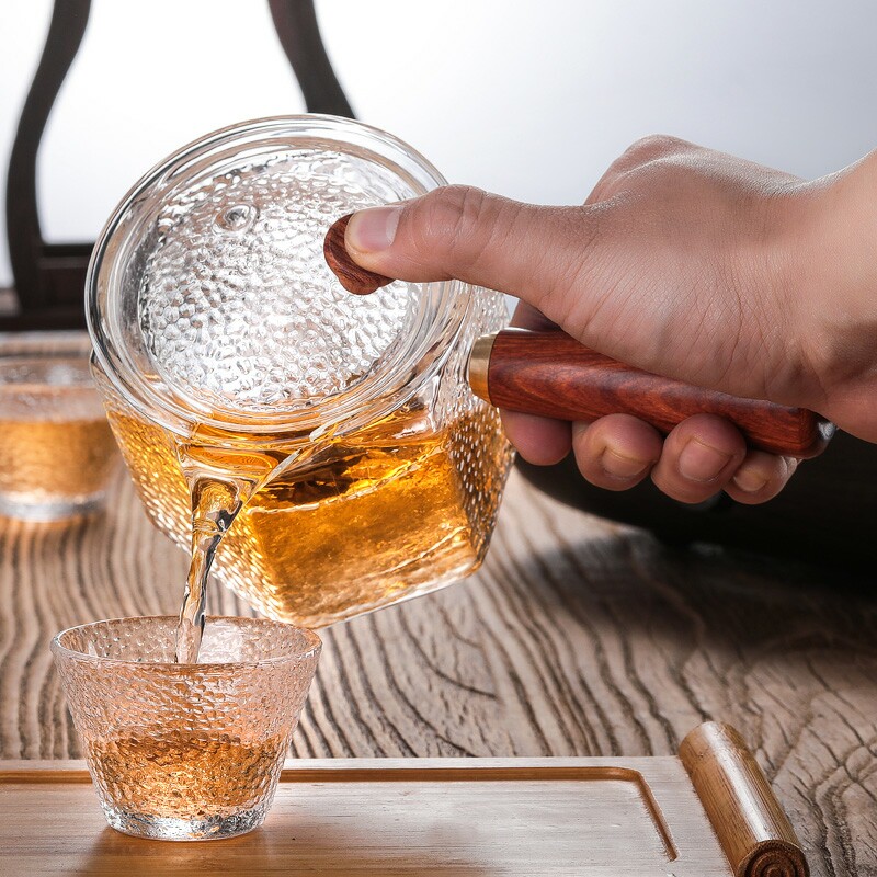 耐热玻璃锤目纹煮茶器侧把泡茶壶黑茶煮茶壶电陶炉专用煮茶器