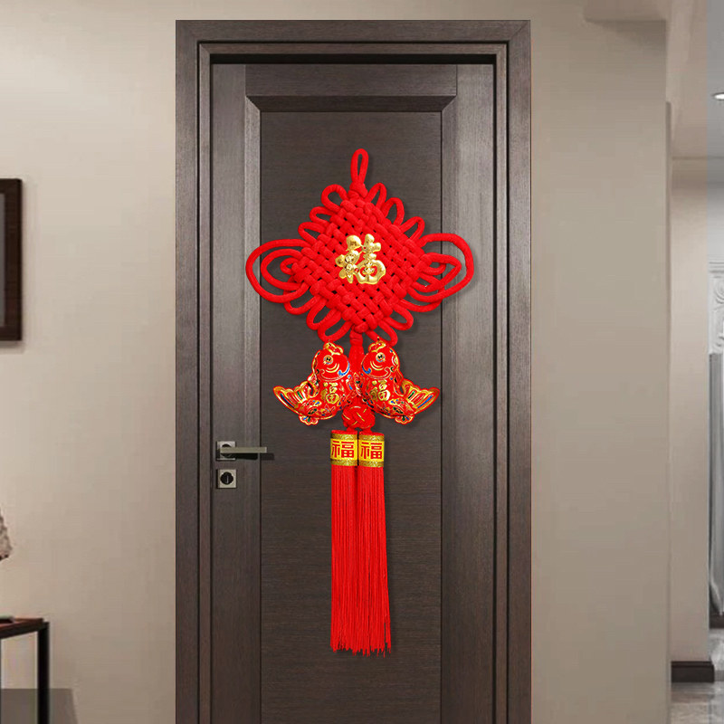 中国结挂件玄关对鱼镇宅招财客厅大号背景墙年年有余福字过年装饰