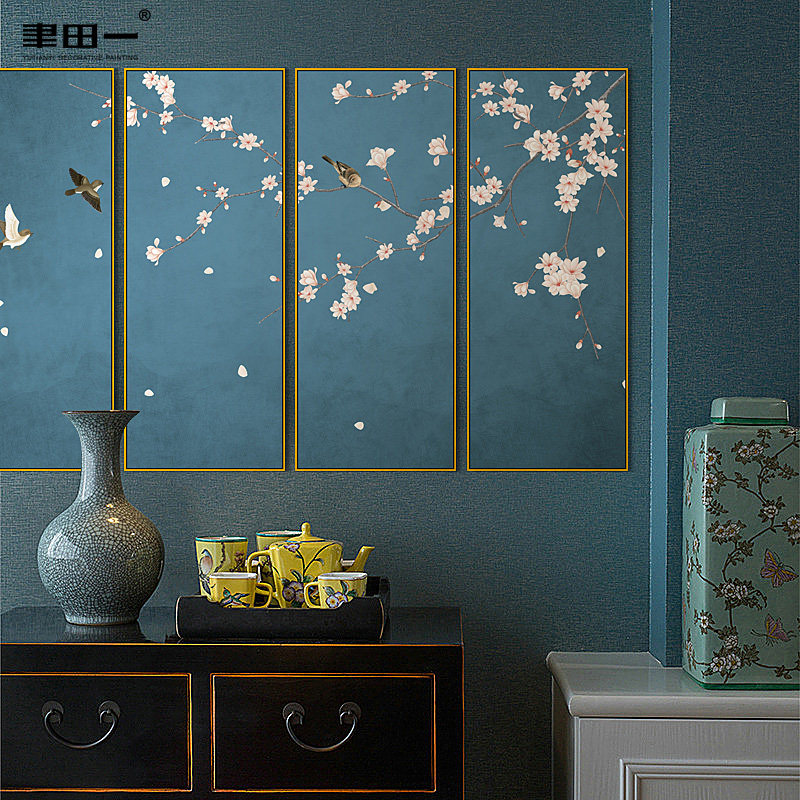 中式客厅沙发背景墙装饰画工笔花鸟玄关卧室床头挂画样板间展厅画