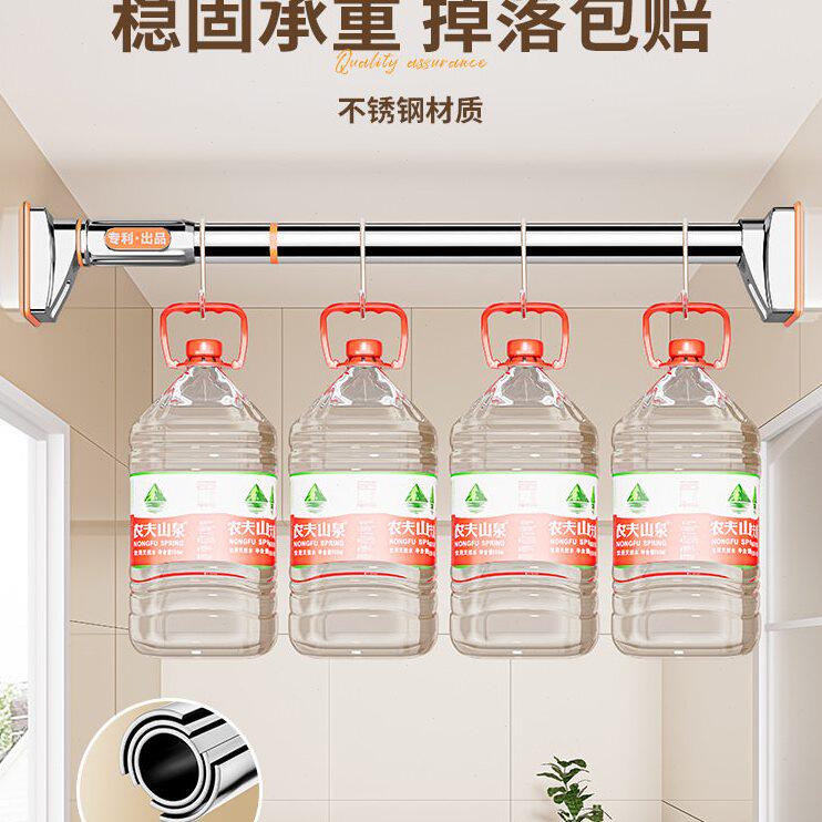 甄选免打孔伸缩晾衣杆阳台固定式吸盘晾衣架窗帘杆衣柜撑杆晒挂衣
