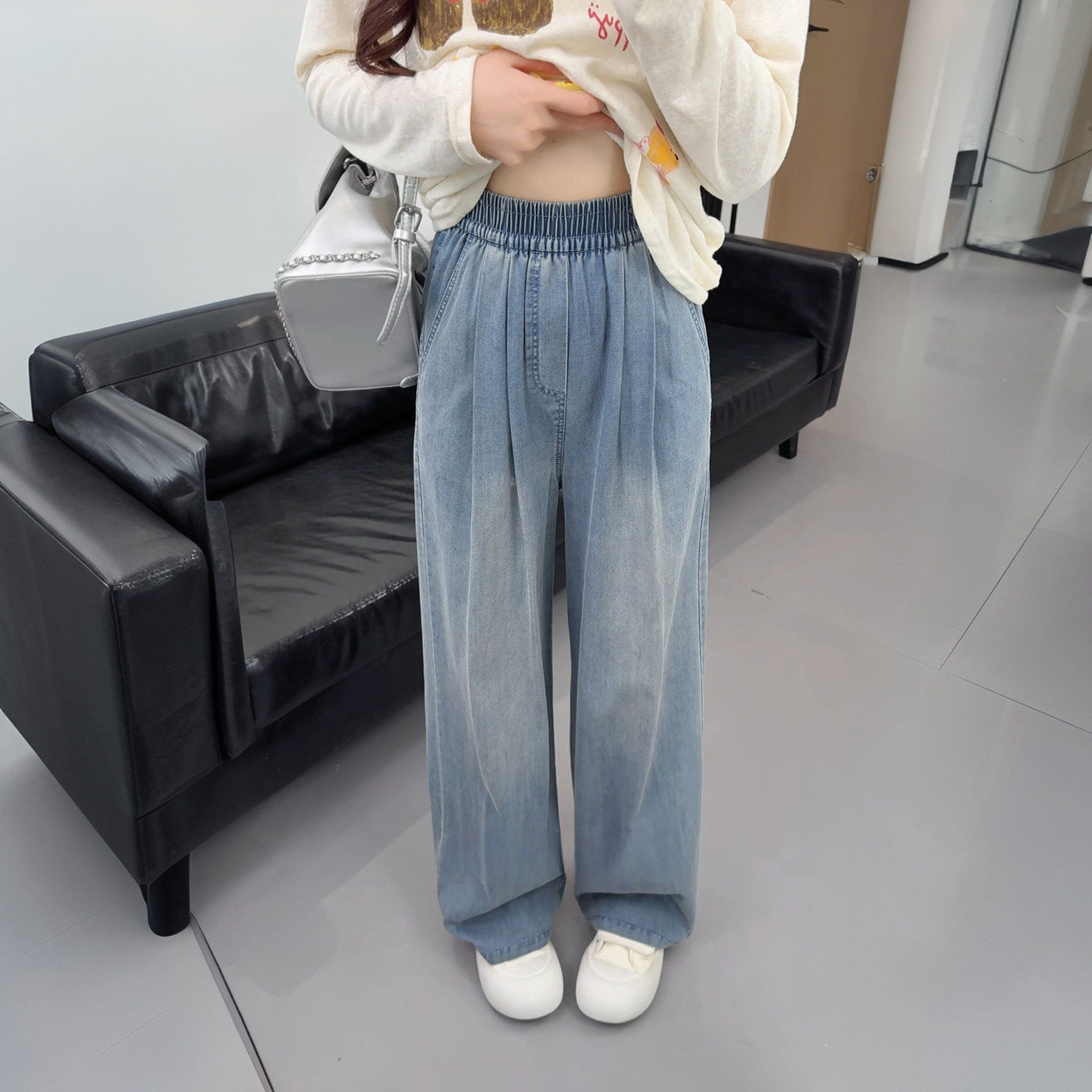 莱赛尔天丝牛仔裤女夏薄款2026新款大码胖mm高腰显瘦冰丝阔腿裤子