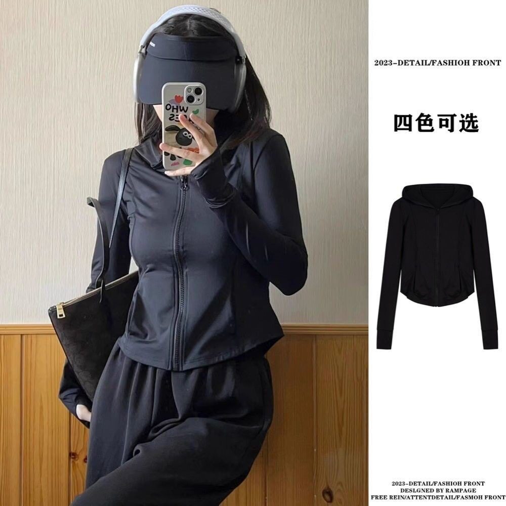 大码胖妹妹冰丝防晒衣女夏季薄款透气紧身显瘦运动瑜伽服外套上衣