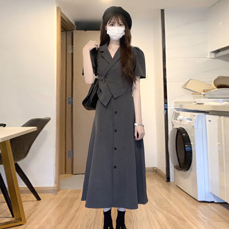 胖mm时尚显瘦套装女大码夏季新款设计感西装上衣高腰半身裙两件套