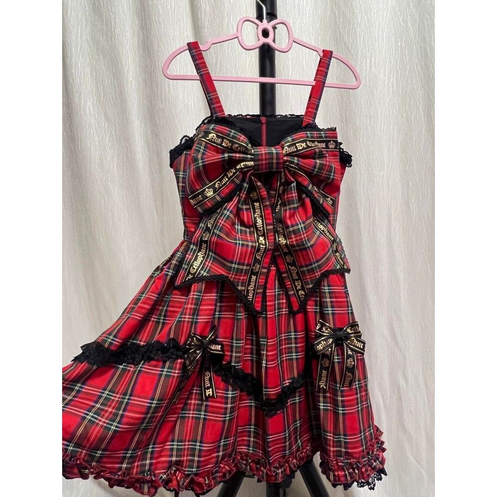 古早风vintage红色格纹蝴蝶结吊带连衣裙女夏季新款设计感短裙子