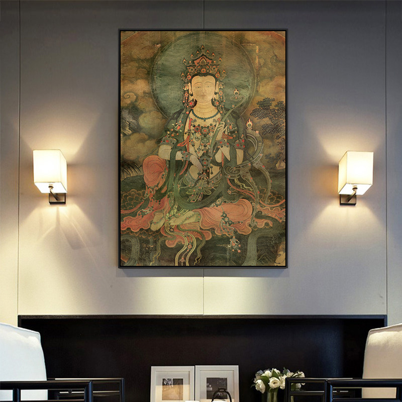 普贤菩萨像 酒店佛像玄关装饰画书房墙画新中式壁画办公室挂画