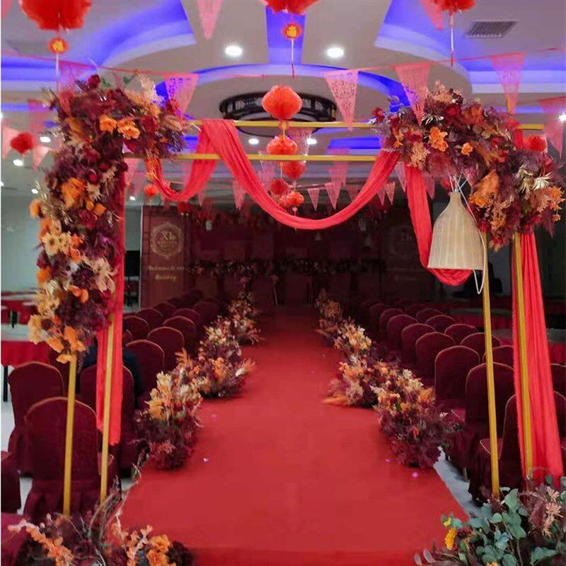 新款婚庆道具婚礼现场布置绢花拱门幸福门森系户外铁艺花门架子