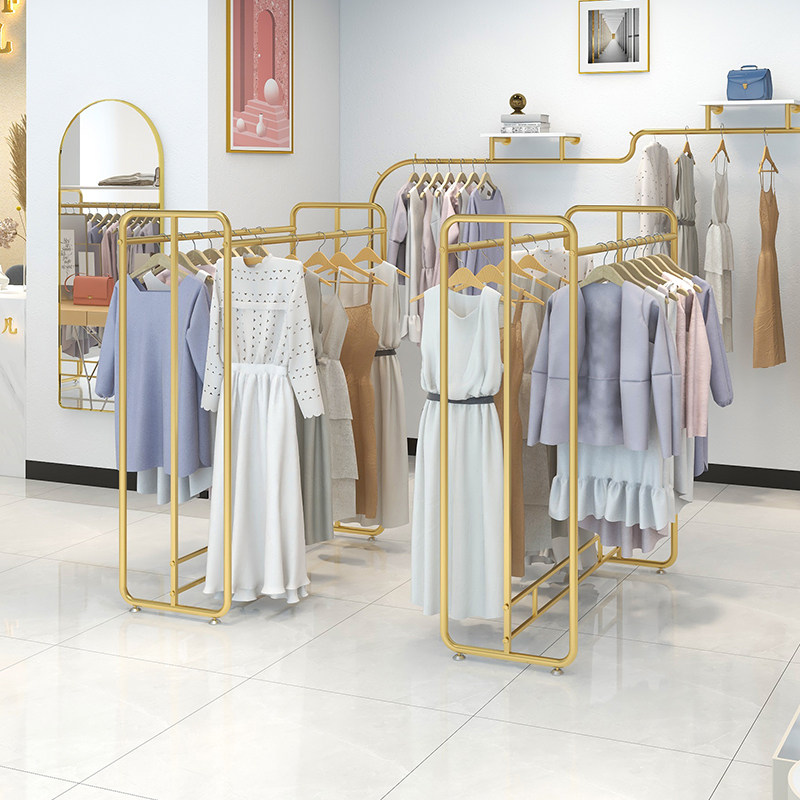 服装店中岛架落地展示架简约男女装童装双排中间货架双杠侧挂衣架