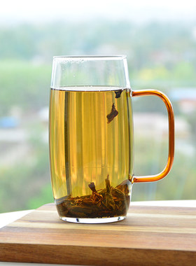 竹叶青绿茶杯高档雀舌嫩芽冲泡玻璃杯耐热带把手水杯细长瘦高厚底