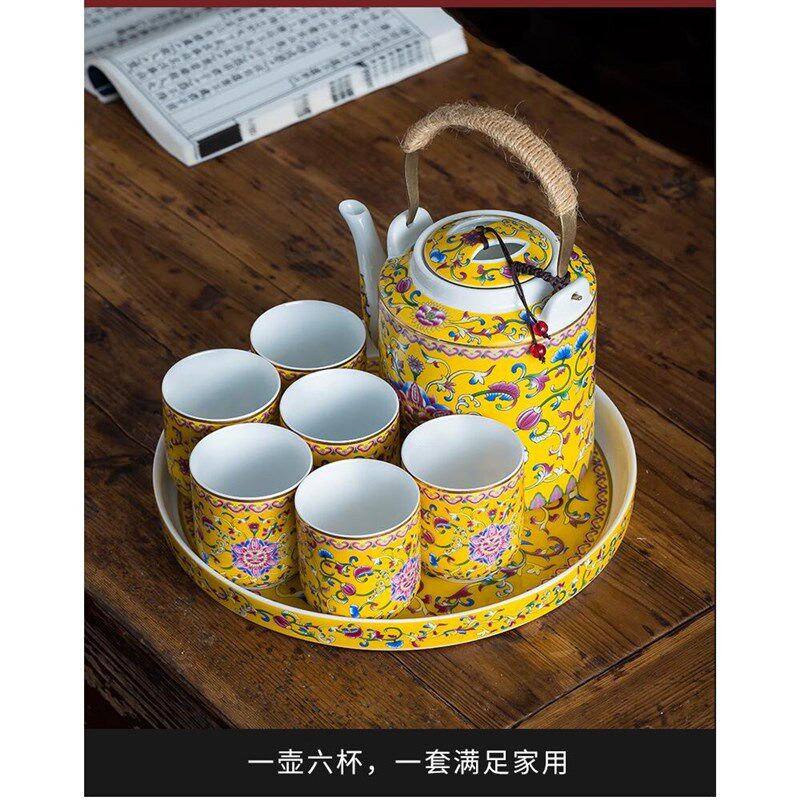 陶瓷茶壶茶具凉水壶家用提梁壶泡景德镇大容量老式冷水壶套装